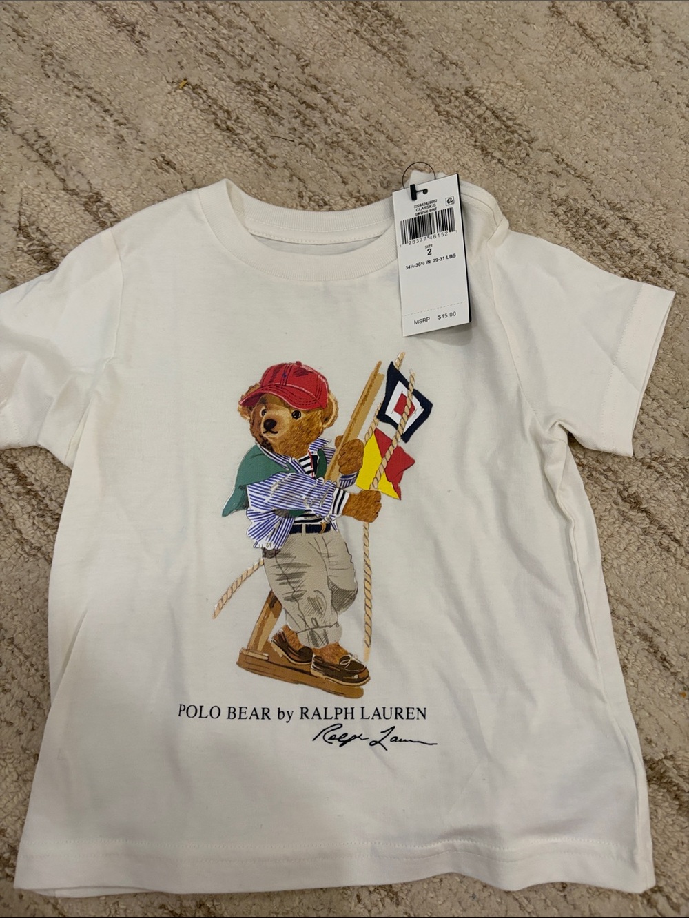 Polo by Ralph Lauren White Kids Polo Bear Flag Graphic Tee